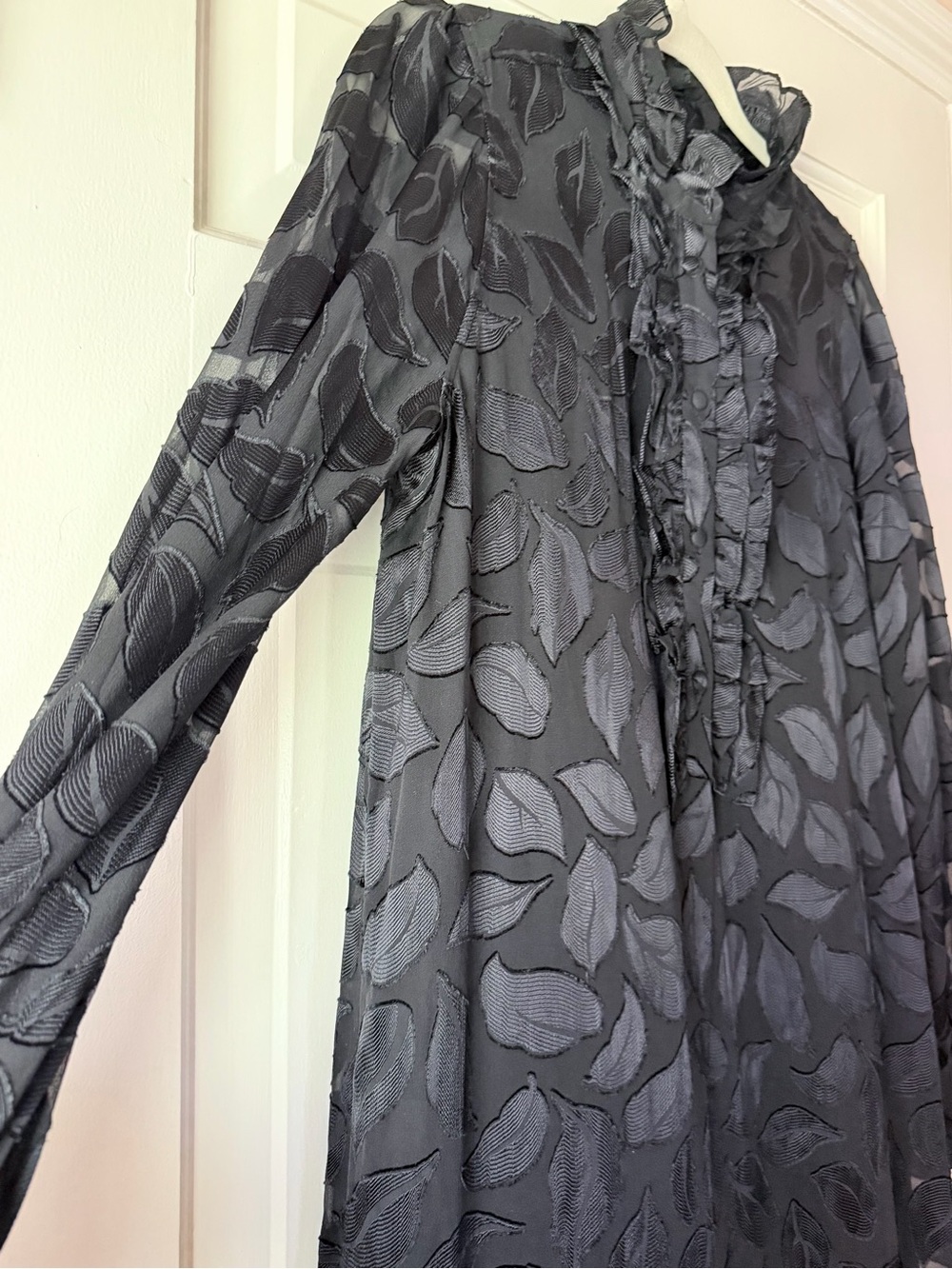 NWOT Equipment Silk Blend Black Ruffle-Front Long Sleeve Dress - Picture 4 of 6